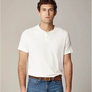 J. Crew Men's Classic Short Sleeve Sueded Cotton Henley Cream Size L